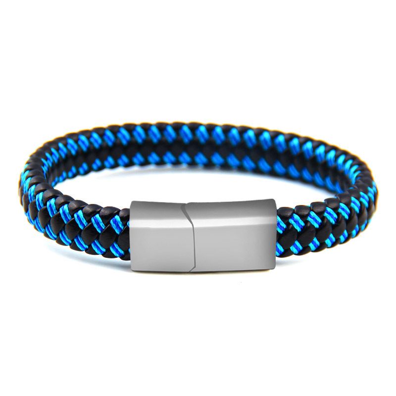 Simple Multicolor Striped Braided Magnet Buckle Titanium Steel Bracelet