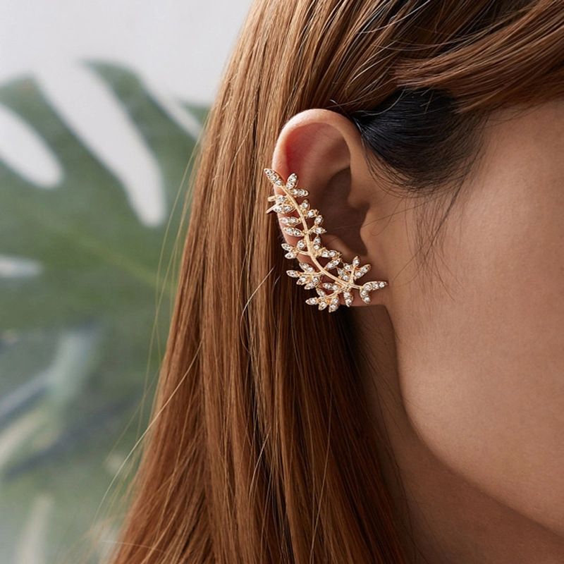 Fashion Inlaid Rhinestone Leaf Ear Clip
