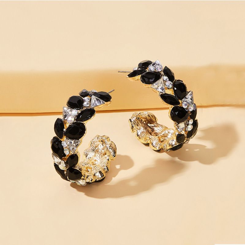 Fashion C-shaped Alloy Earrings With Rhinestones