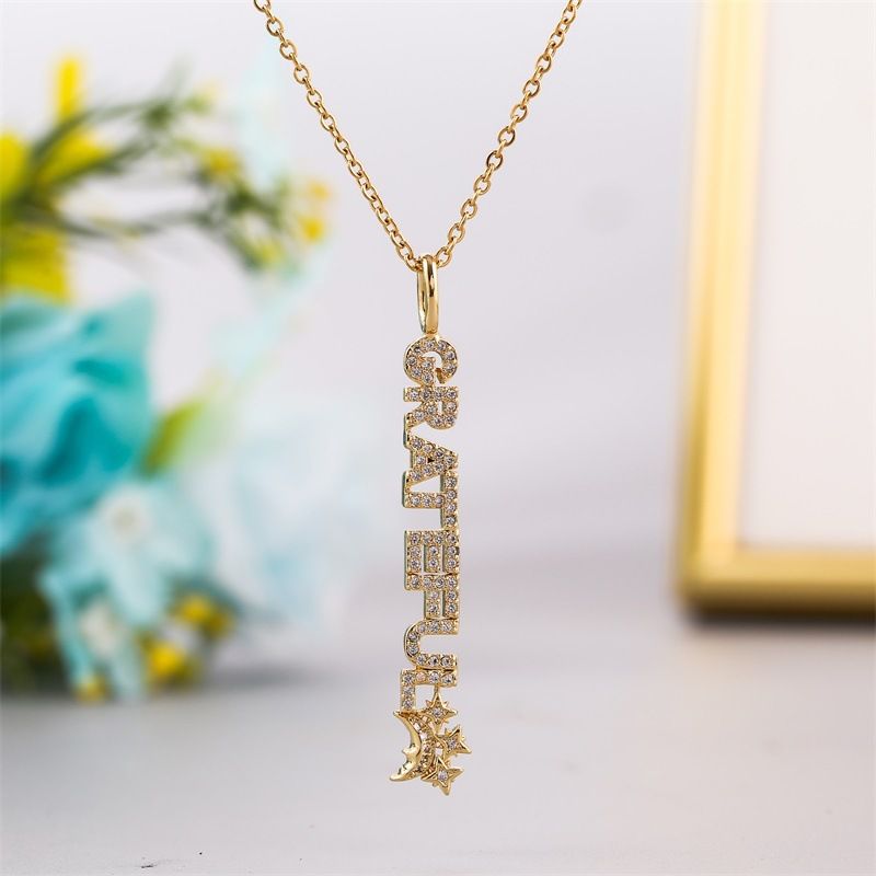 Fashion Long Copper Inlaid Zirconium Letter Necklace