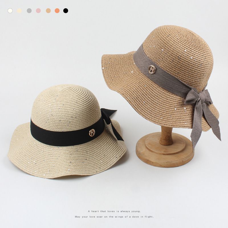 Fashion Bowknot Wave Side Foldable Sunscreen Straw Hat