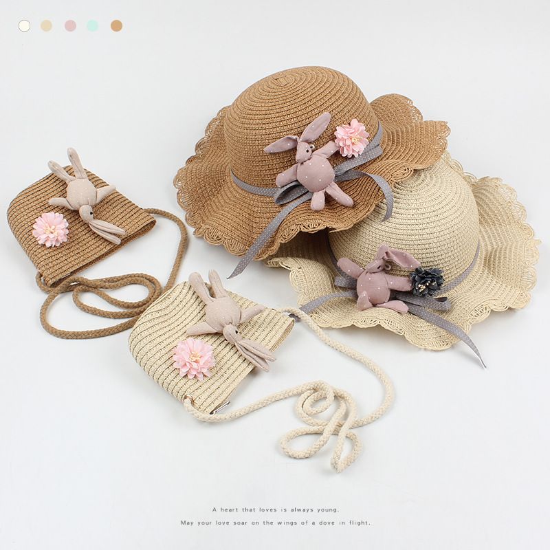 Korean Rabbit Decorative Children's Straw Hat