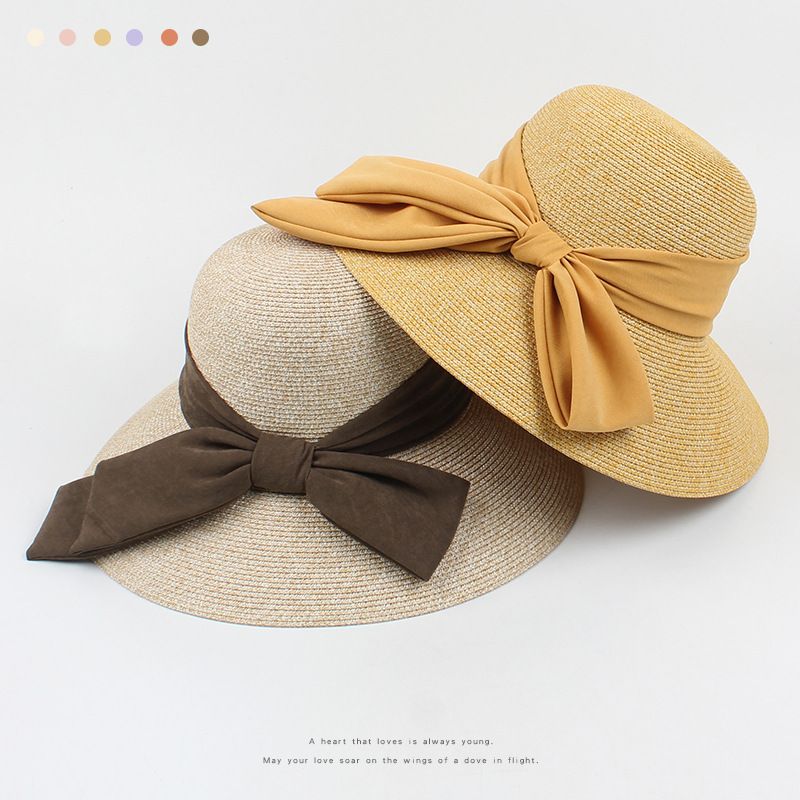 Korean Bow Big Eaves Sunscreen Straw Hat