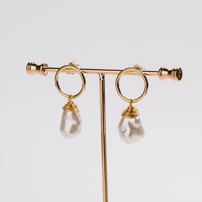 Simple Gold Circle Pearl Earrings Wholesale