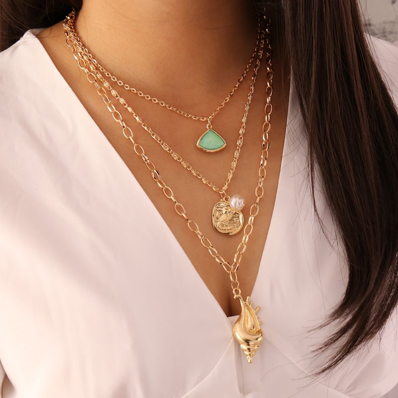 Fashion Pearl Coin Multi-layer Necklace Wholesale