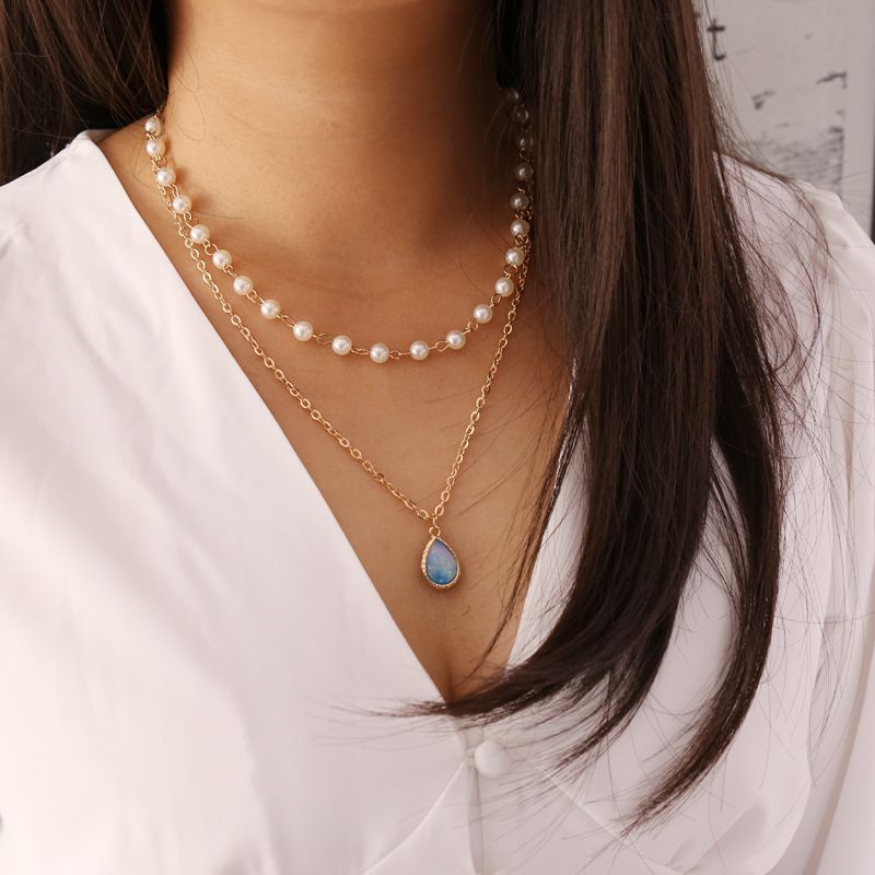 Fashion Pearl Semi-precious Stones Multilayer Necklace Wholesale