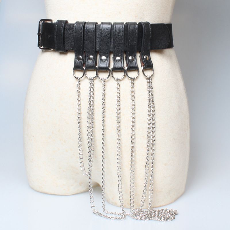 Fashion Chain Tassel Black Belt