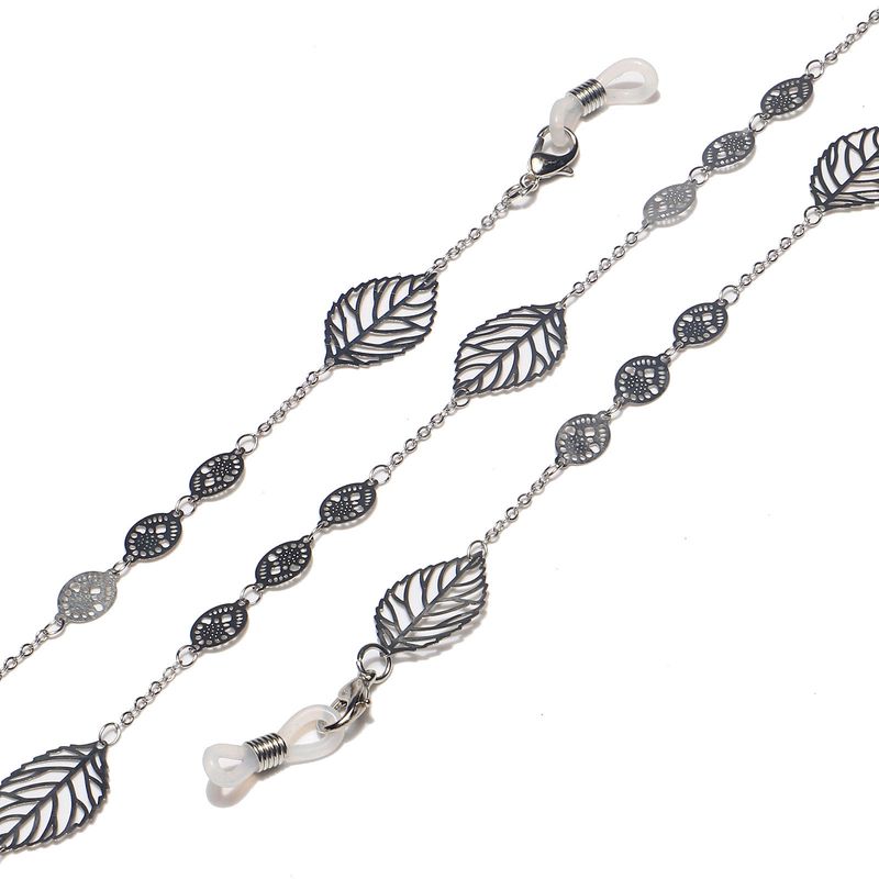 Fashion Silver Hollow Leaf Pearl Glasses Chain