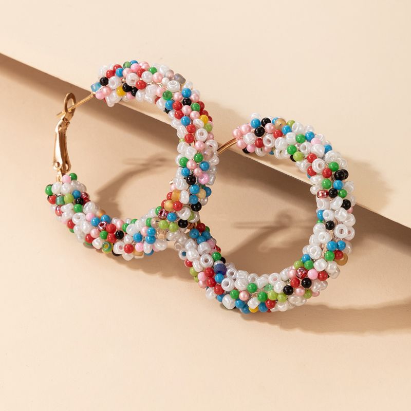 Boucles D&#39;oreilles Multicolores De Perles De Riz De Couleur Simple De Style Bohème