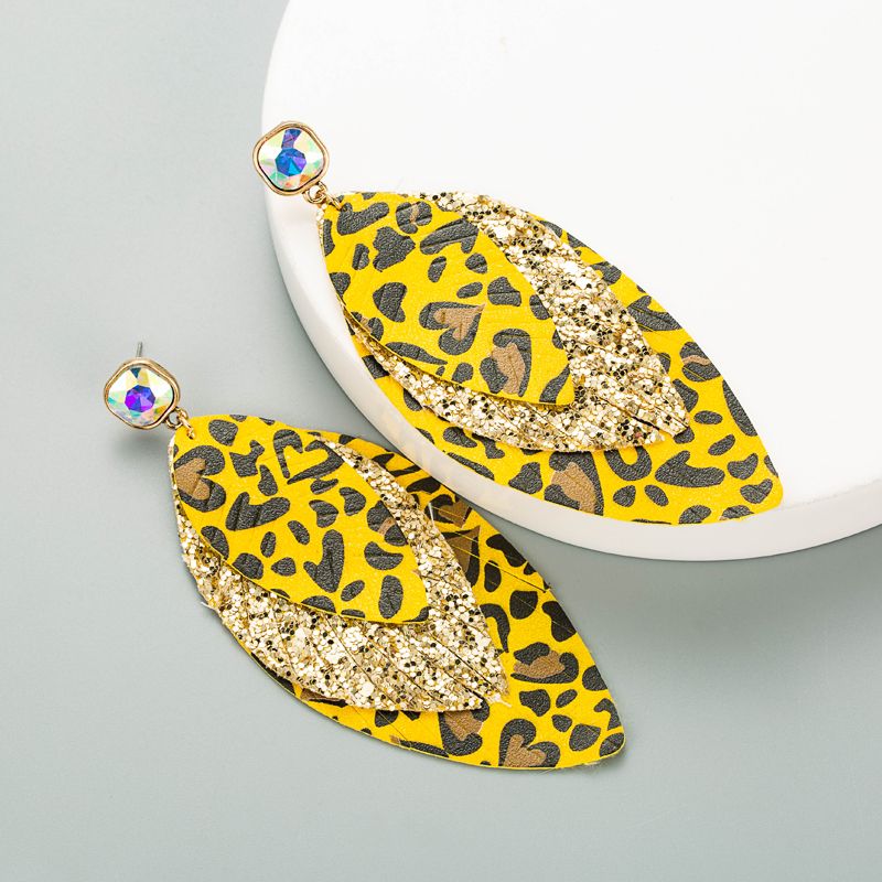 1 Par Elegante Estilo Simple Sale De Leopardo Enchapado Embutido Cuero Sintético Diamantes De Imitación Chapado En Oro Pendientes De Gota