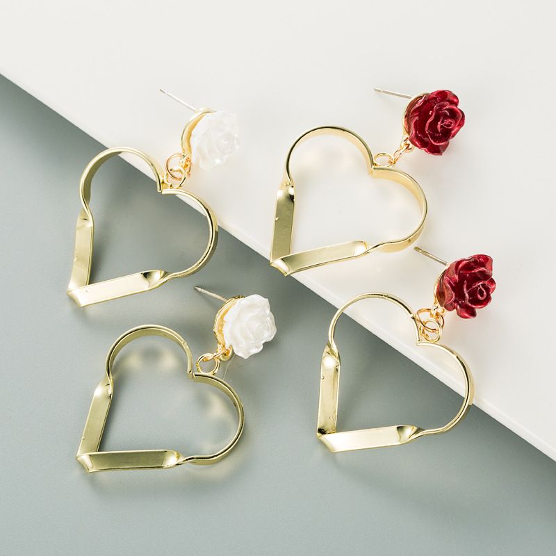 Korean Hollow Heart-shape Rose Earrings Wholesale