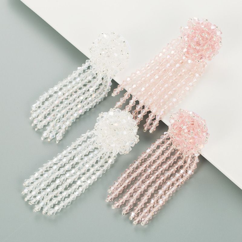Fashion Crystal Woven Flower Long Tassel Earrings Wholesale