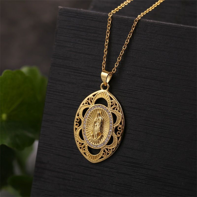 Fashion Holy Mary Copper Inlaid Zircon Necklace Wholesale