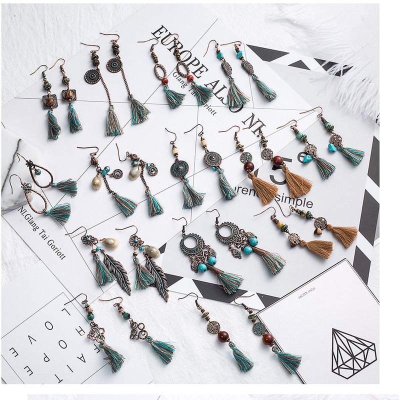 Ethnic Style Alloy Long Tassel Earrings