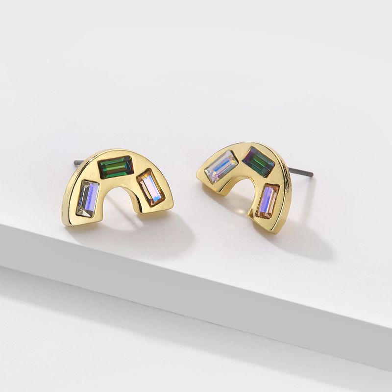 Pendientes De Botón De Diamantes De Imitación Con Forma De Arco Iris De Moda
