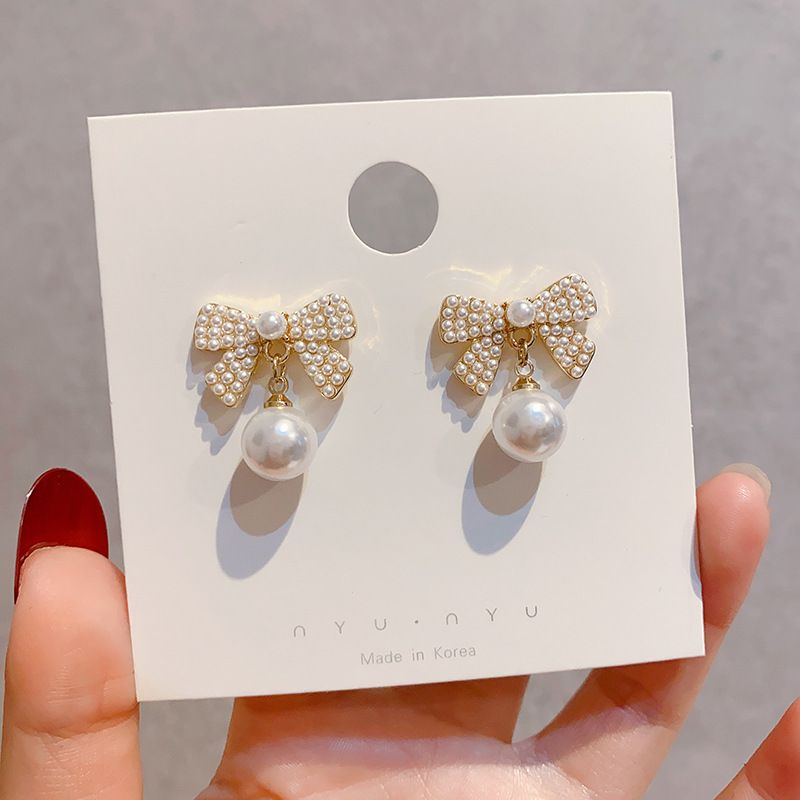 Boucles D&#39;oreilles Nœud Coréen Avec Perles