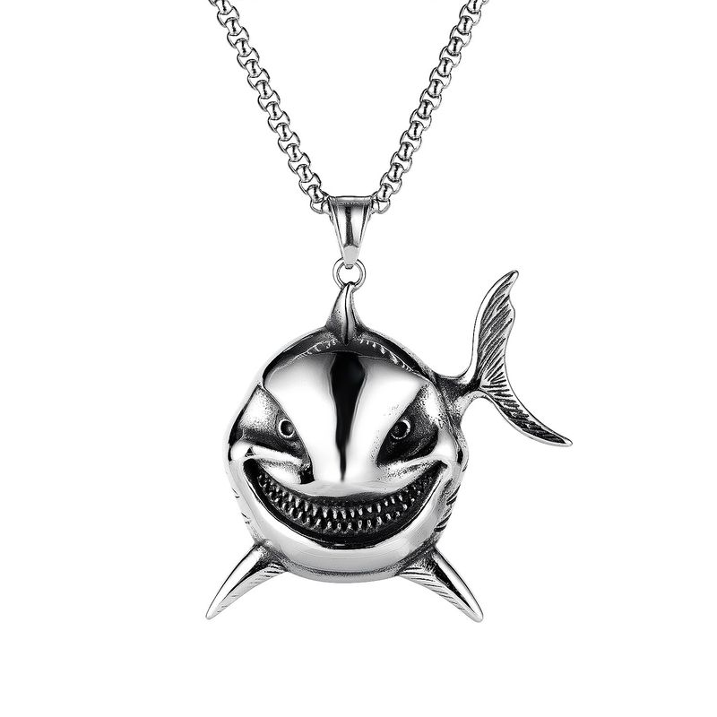Retro Clown Fish Evil Smiling Face Stainless Steel Men's Necklace