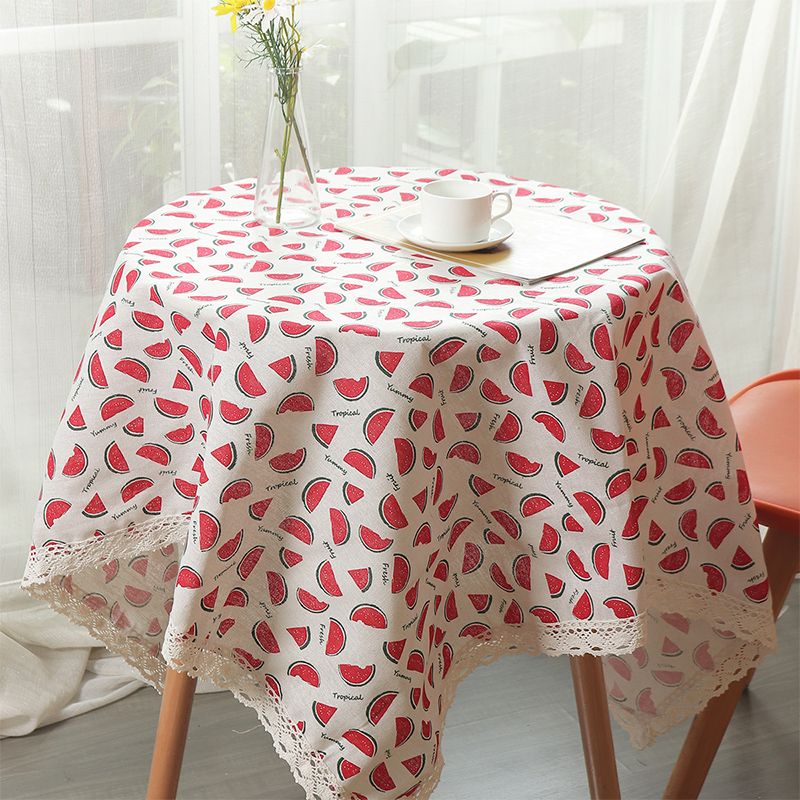 Cotton Linen Watermelon Printed Tablecloth Refrigerator Washing Machine Cover