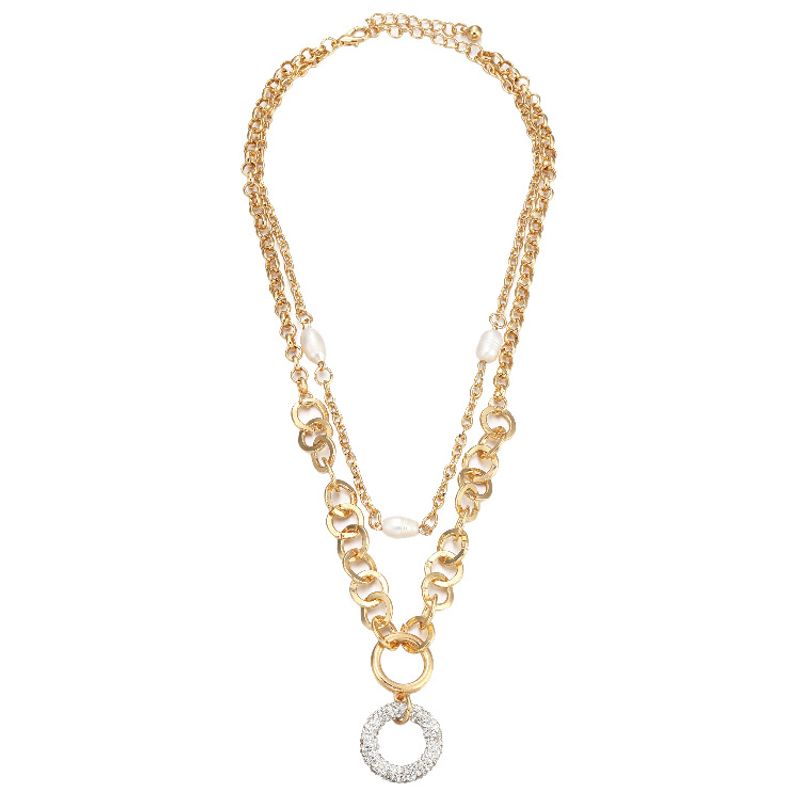 Fashion Diamond Ring Pendant Multi-layer Necklace