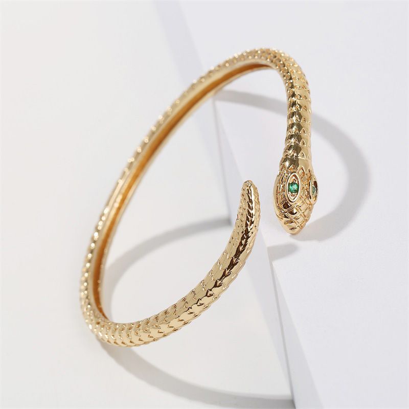 Fashion Copper Zircon Snake Open Bracelet