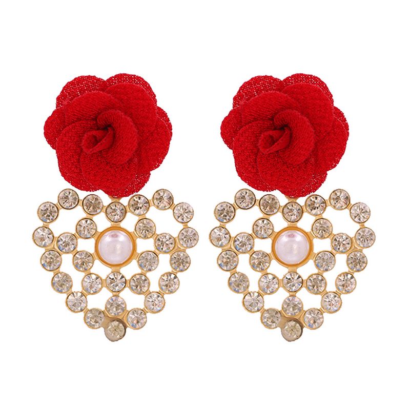 Fashion Geometric Heart-shaped Inlaid Rhinestone Flower Earrings