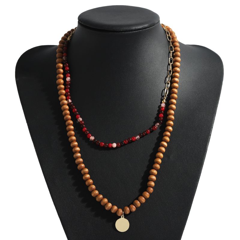 Fashion Wooden Bead Alloy Pendant Necklace