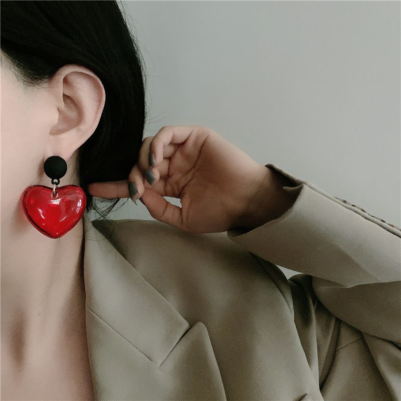 Retro Red Heart Stud Earrings