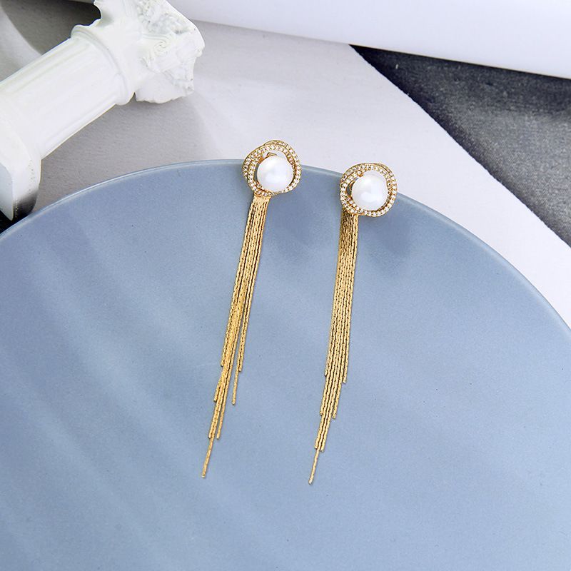 Simple Pearl Tassel Earrings