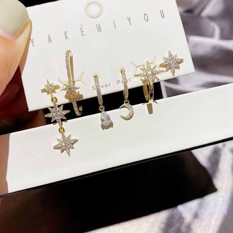 Yakemiyou Star Copper Inlaid Zircon Artificial Gemstones Earrings