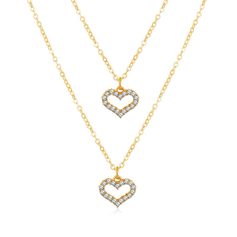 Fashion Inlaid Rhinestone Heart Double Necklace