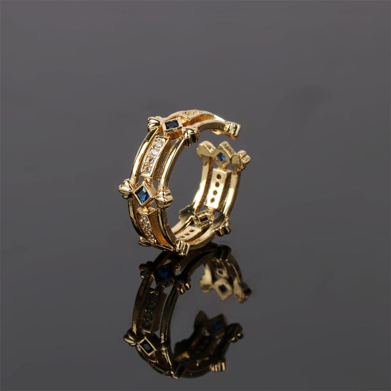 Retro Geometric Gold Copper Inlaid Zircon Opening Adjustable Ring