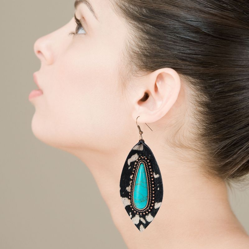 Fashion Leather Earrings Exaggerated Leopard Blue Turquoise Earrings