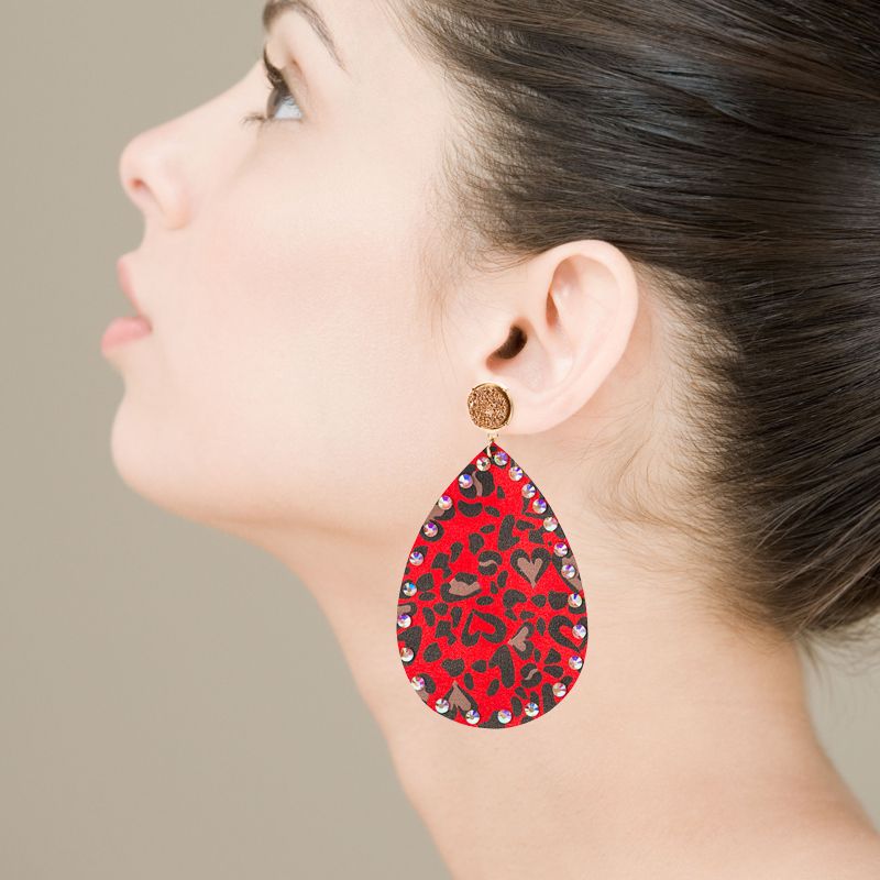 Bohemian Drop-shaped Pu Leather Rhinestones Earrings