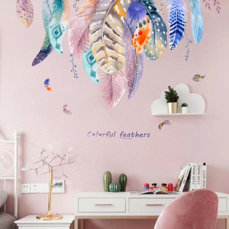 New Fashion Color Feather Bedroom Wall Stickers