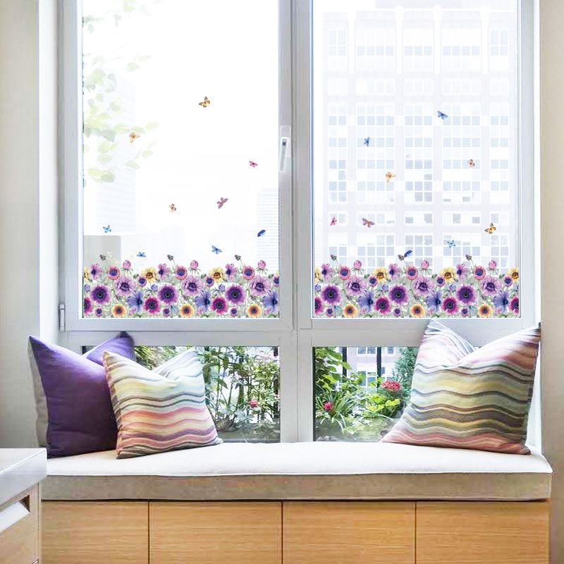 New Purple Painted Flowers Glass Wall Stickers