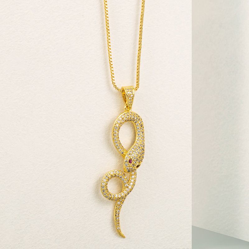 Fashion Snake Long Copper Inlaid Zircon Necklace Wholesale