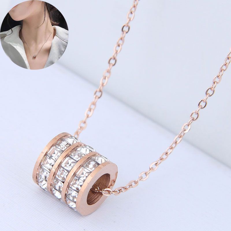 Korean Fashion Circle Zircon Titanium Steel Necklace