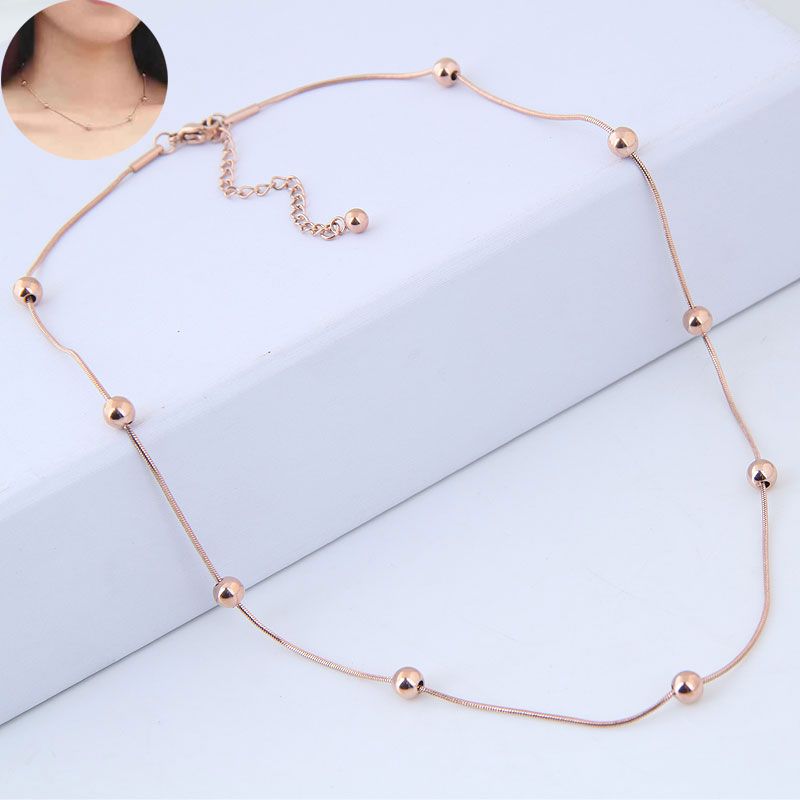 Korean Fashion Sweet Ol Titanium Steel Beads Simple Necklace