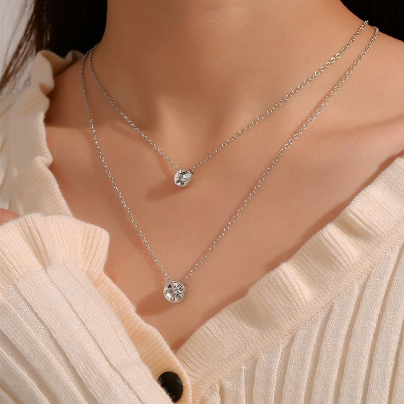Retro-stil Mode Neue Einfache Runde Diamant Zweilagige Halskette