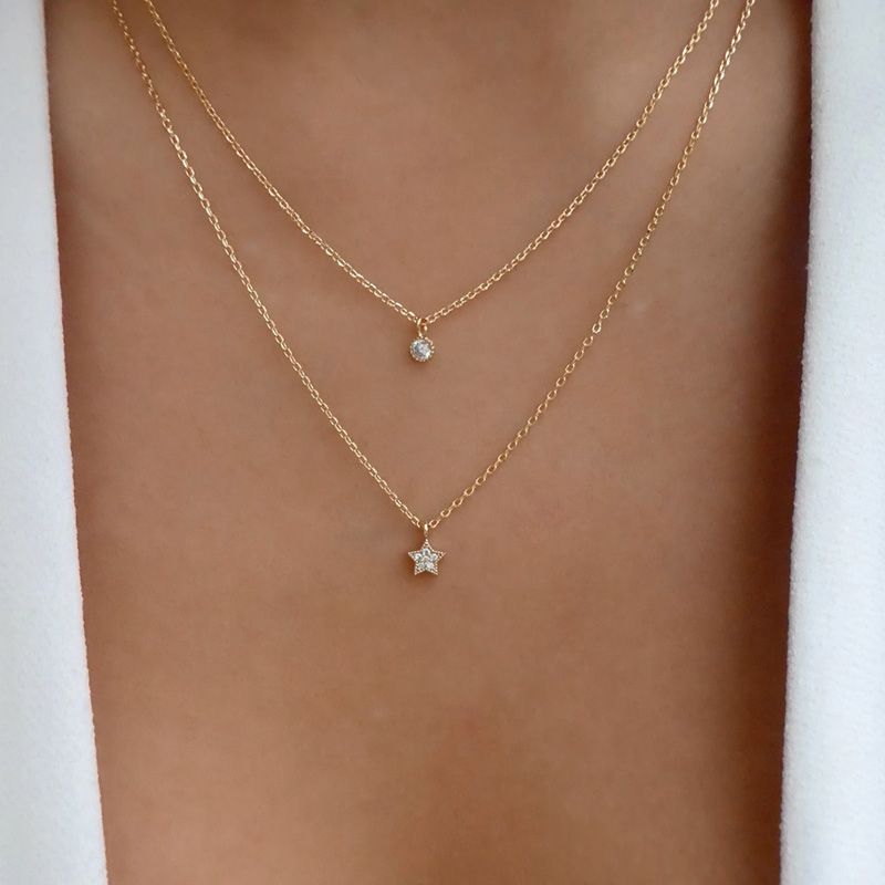 Fashion New Simple Two-layer Chain Diamonds Stars Necklace