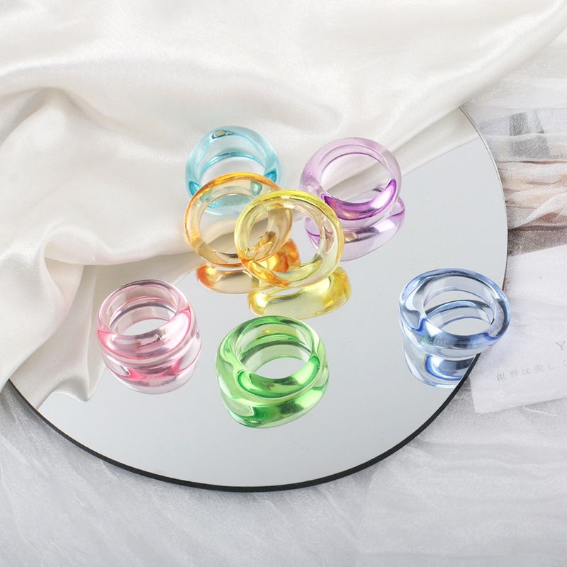 Fashion Candy Color Resin Transparent Ring Set