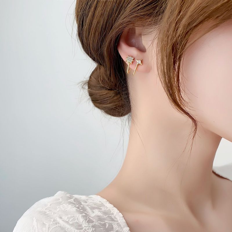 Korea Six-pointed Star Micro-inlaid Zircon Copper Earrings Wholesale