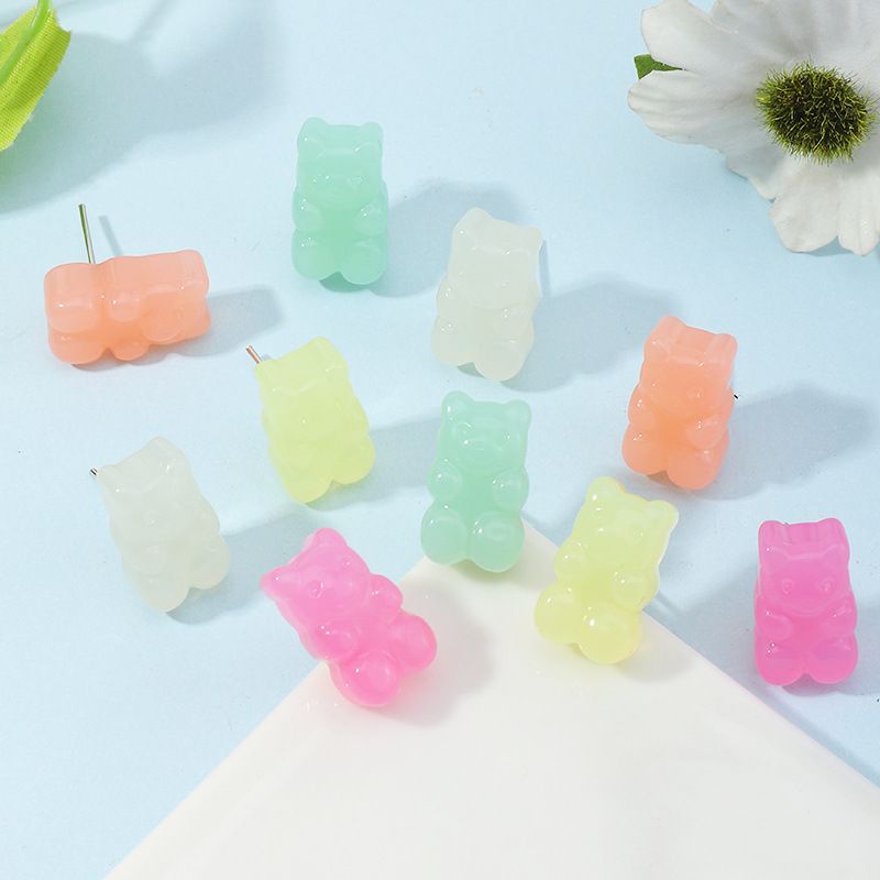 Fashion Korean New Candy Color Resin Cute Bear Earrings