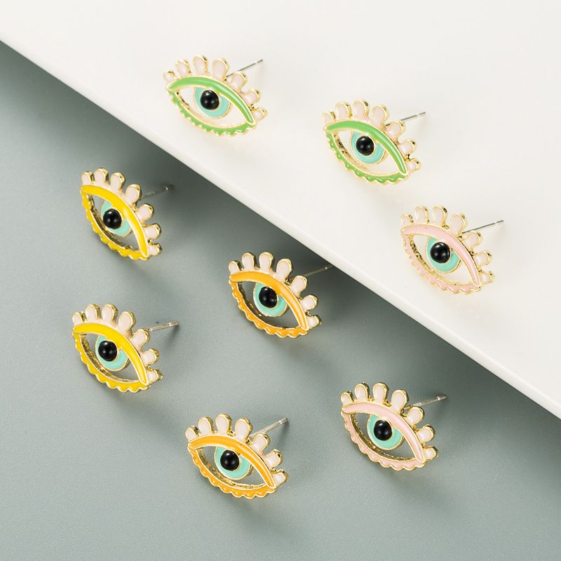 Fashion Devil's Eye Shape Dripping Color Stud Earrings