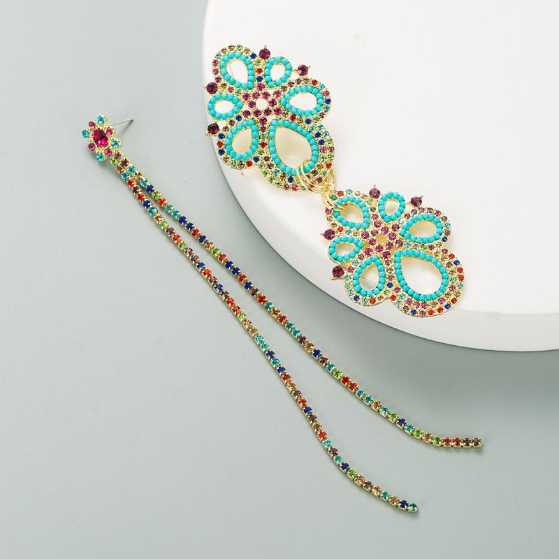Korea Fashion Rhinestone Asymmetric Hollow Flower Earrings