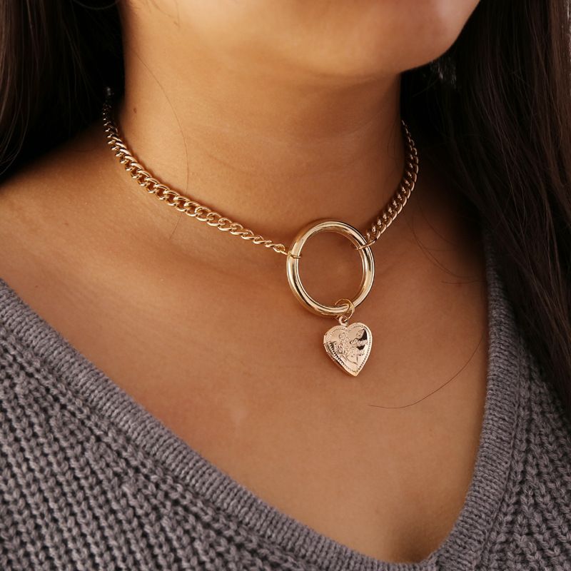 Mode Einfache Pfirsich Herzkette Retro Übertriebene Halskette