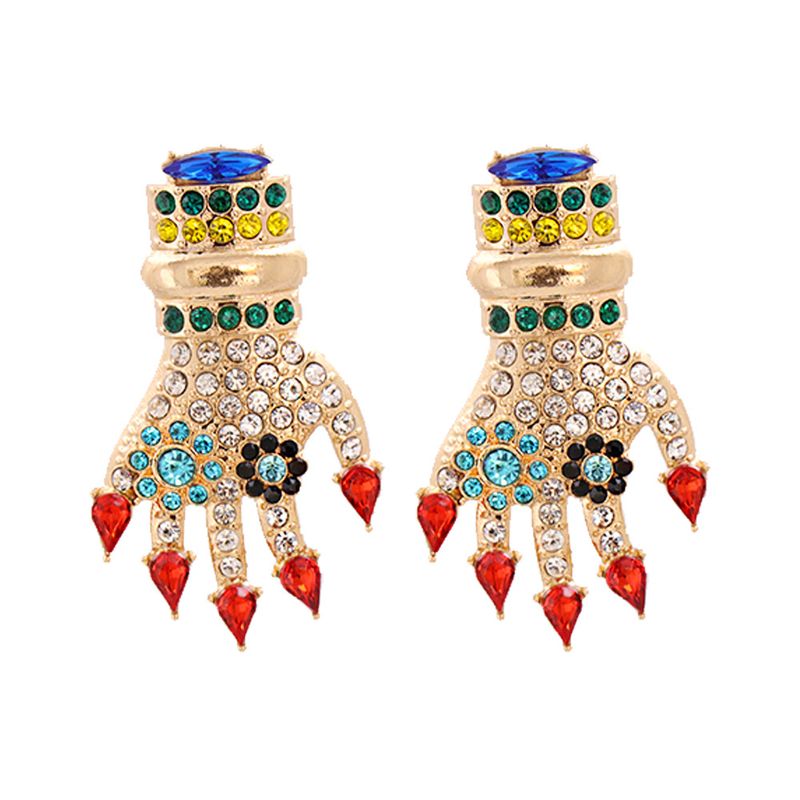 Fashion Colored Diamond Palm Alloy Earrings Wholesale