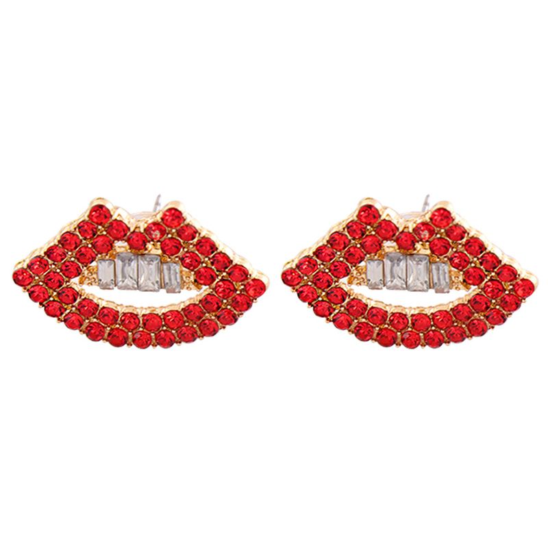 Boucles D&#39;oreilles En Alliage De Diamant À Lèvres Rouges À La Mode En Gros