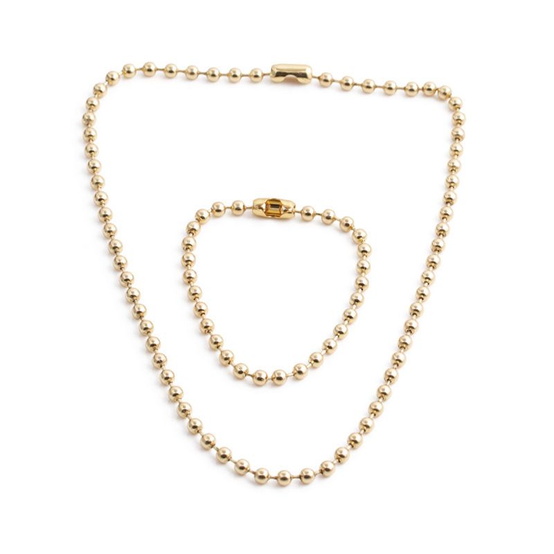 Fashion Simple Golden Round Copper Bead Necklace Bracelet Set