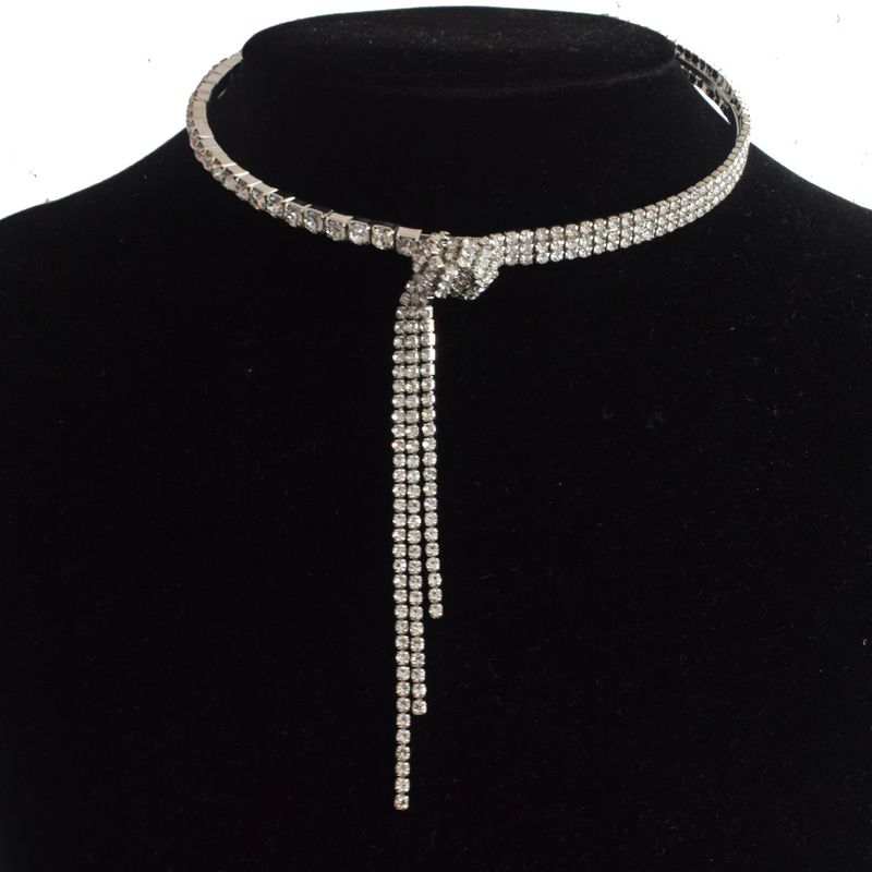 Fashion New Diamond-studded Knotted Bowknot Tassel Choker
